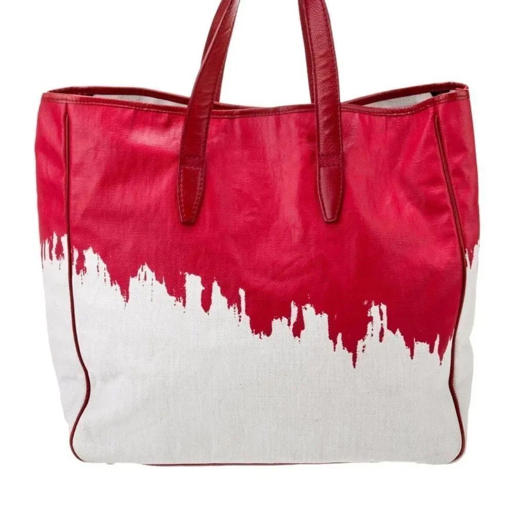 Yves Saint Laurent Rive Gauche Red and White Tote